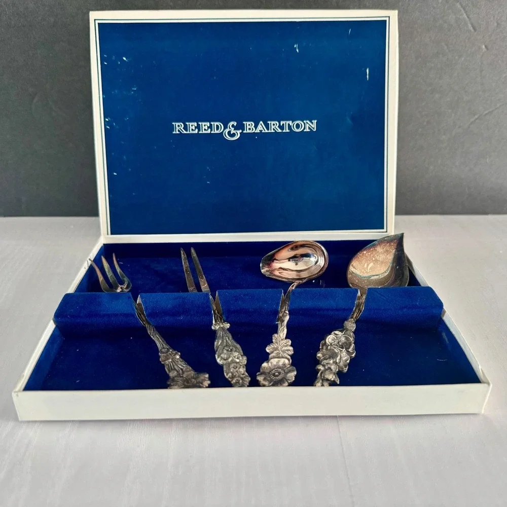 Reed & Barton Harlequin Silverplate Condiment/Party Set 4 Piece in Gift Box
